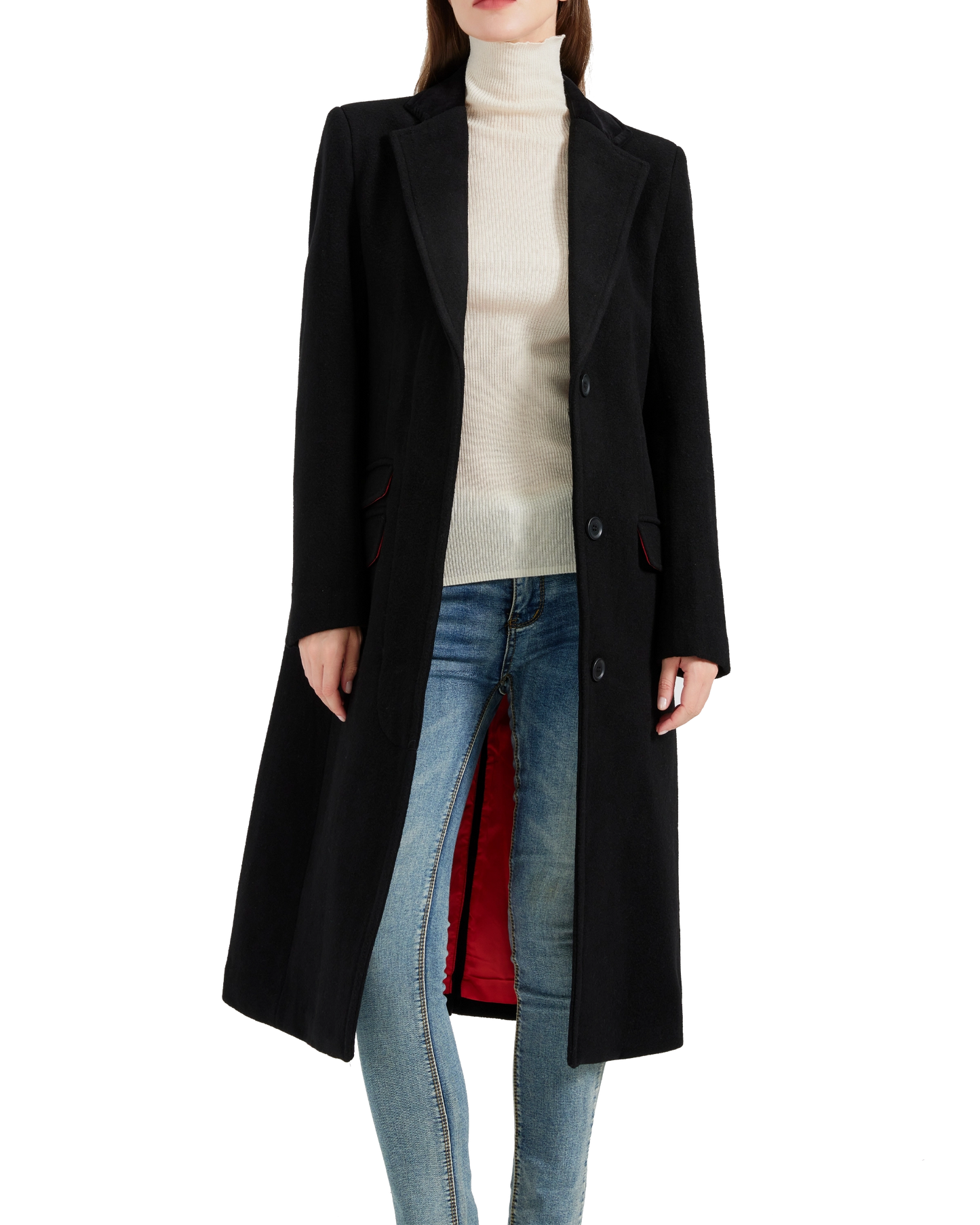 Women's Black Wool Cashmere Covert Overcoat