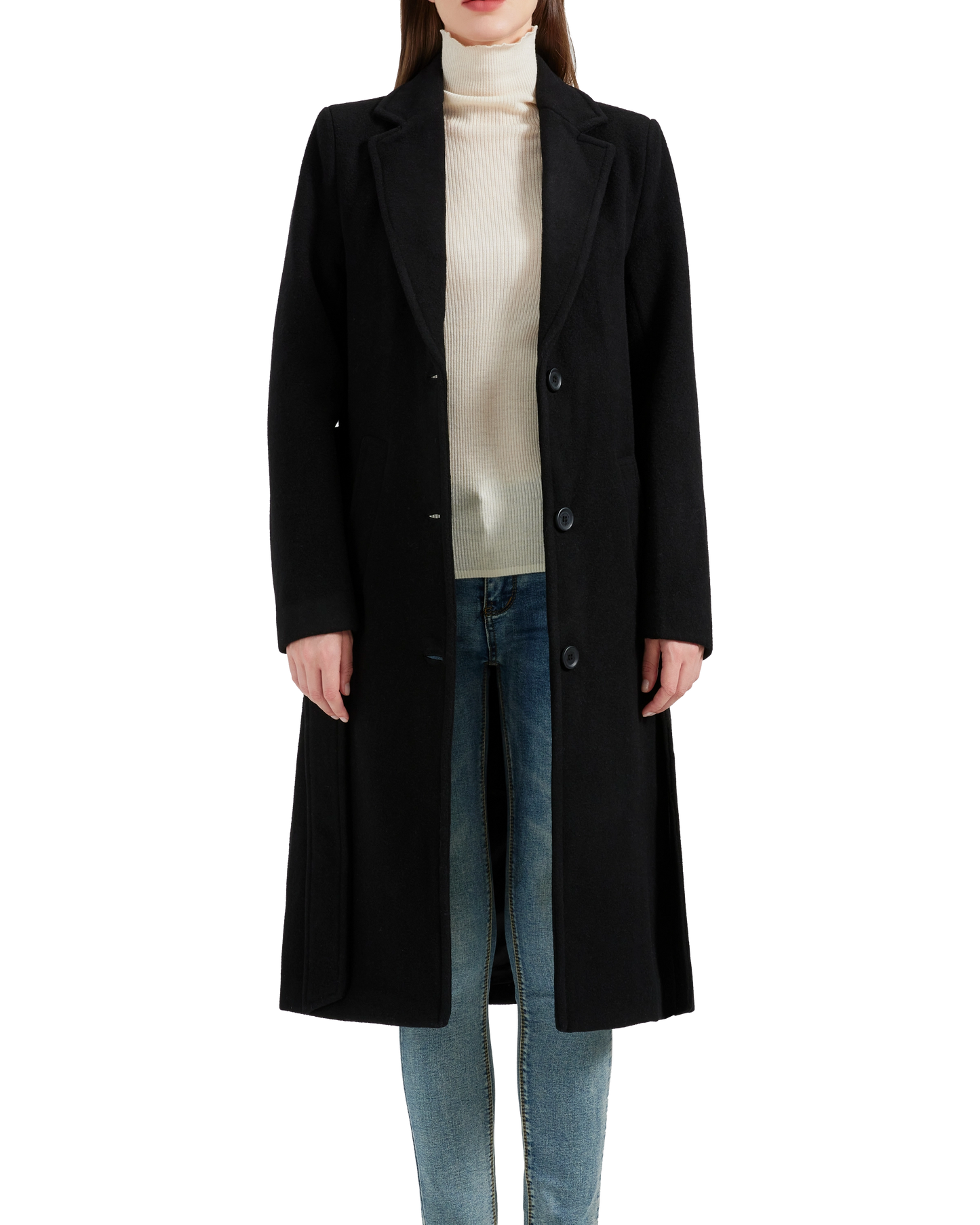 Women's Black Wool Cashmere Long Overcoat