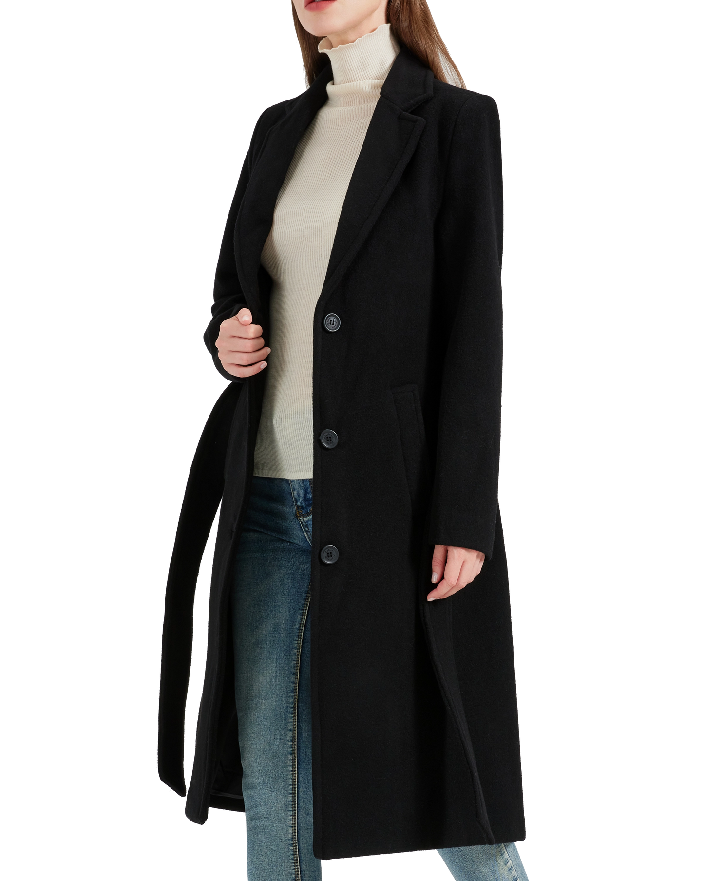 Women's Black Wool Cashmere Long Overcoat