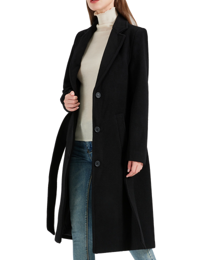 Women's Black Wool Cashmere Long Overcoat
