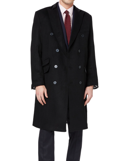 Black Double Breasted Wool Cashmere Overcoat - The Platinum Tailor