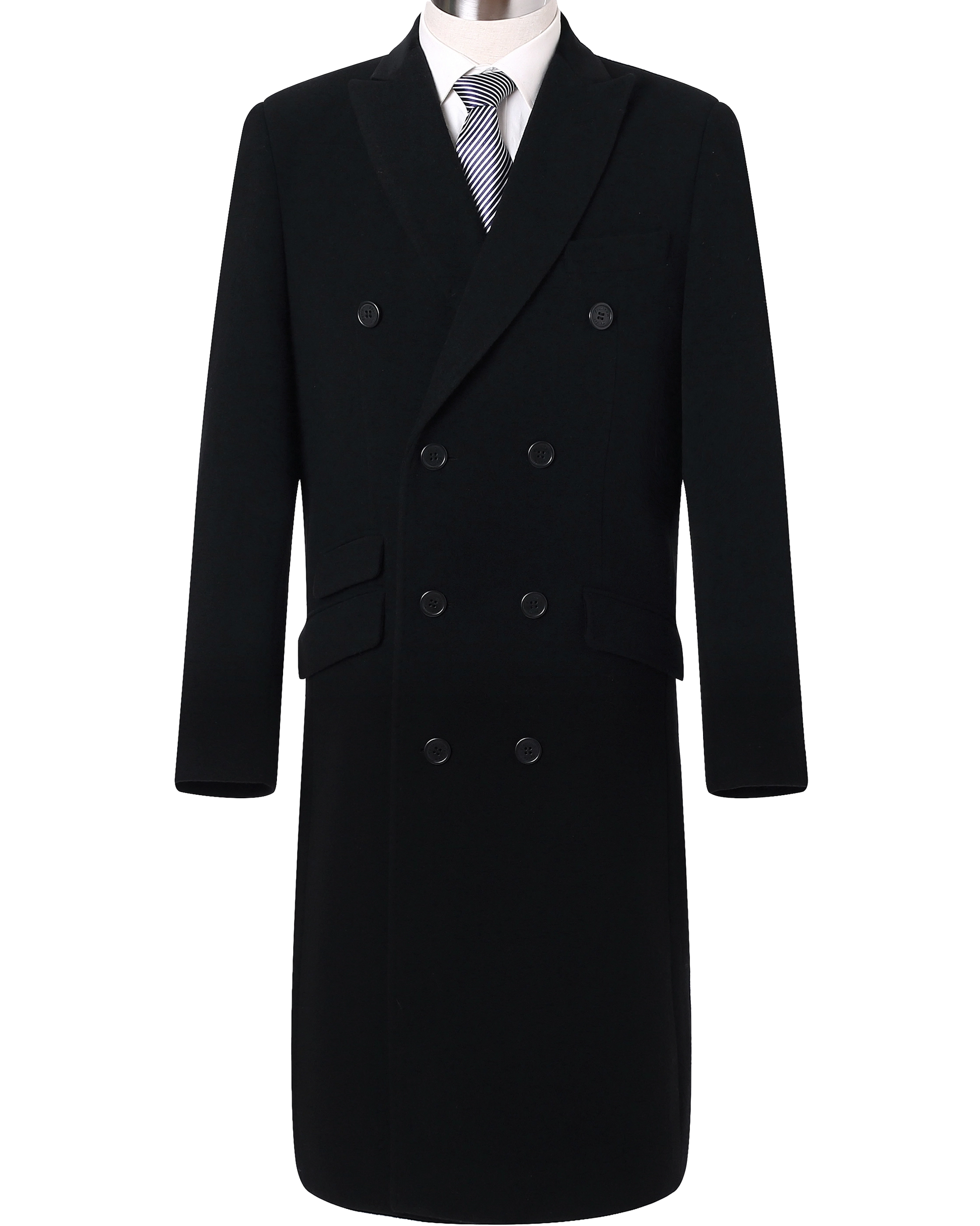 Black Double Breasted Wool Cashmere Overcoat - The Platinum Tailor