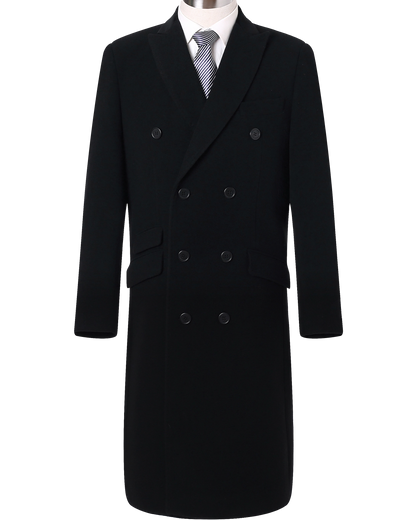 Black Double Breasted Wool Cashmere Overcoat - The Platinum Tailor