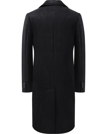 Mens Black Wool Cashmere Long Overcoat Covert Velvet Collar – The ...