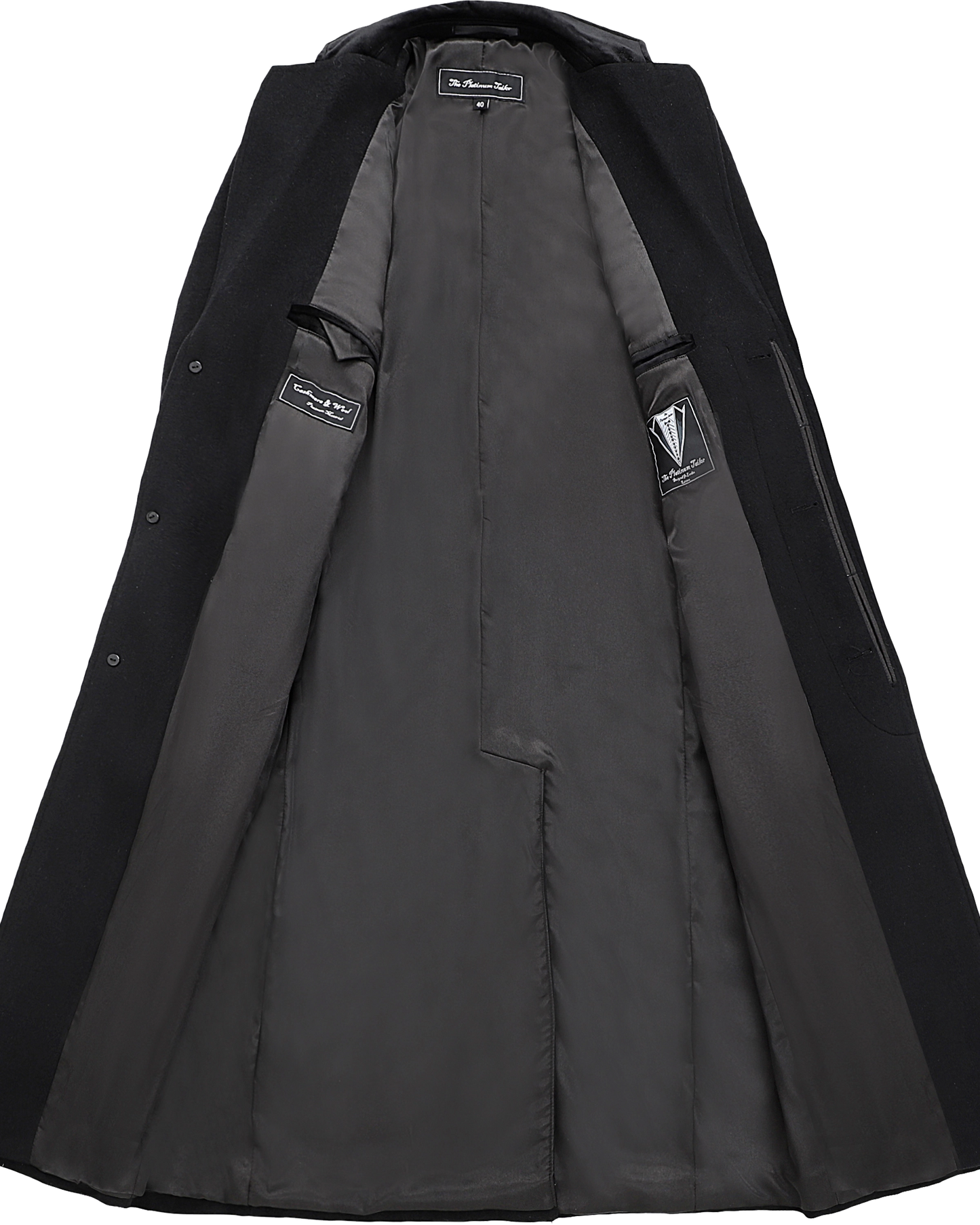 Schwarzer Woll-Kaschmir-Mantel mit schwarzem Futter