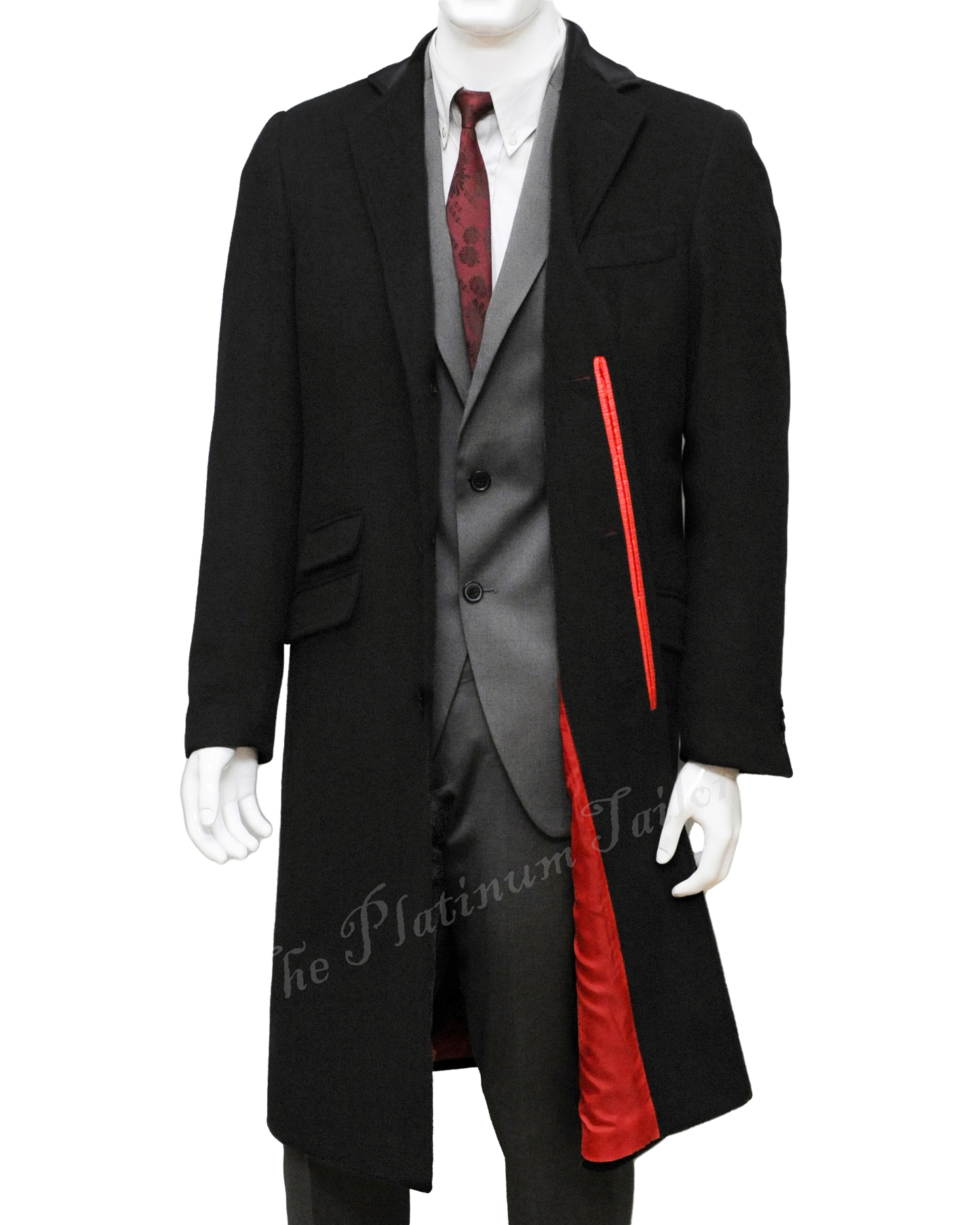 Black Wool Cashmere Covert Overcoat