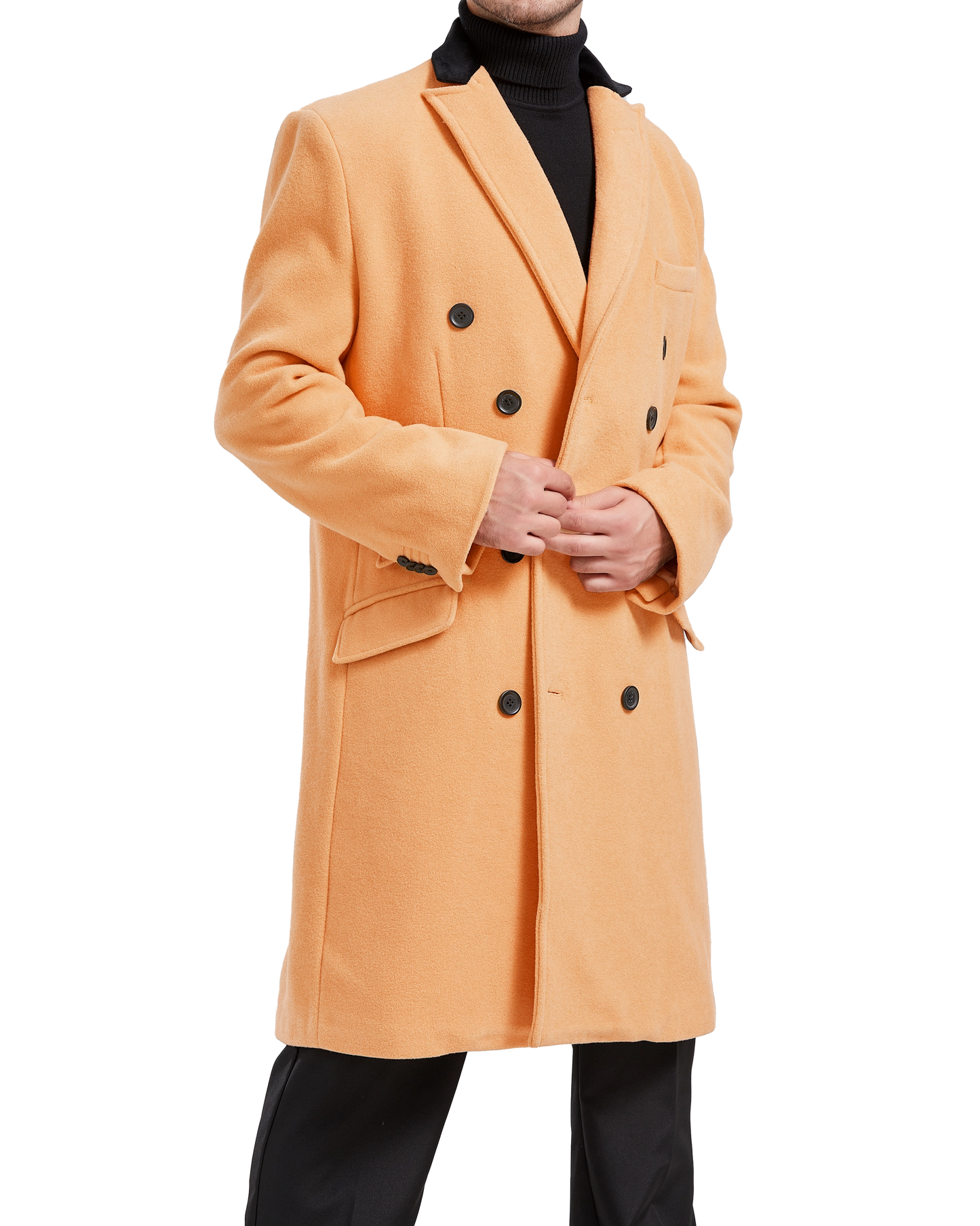 Kamelfarbener, zweireihiger Mantel aus Wolle und Kaschmir