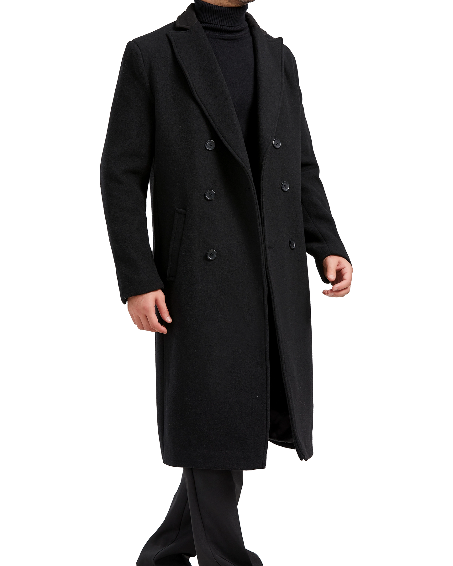 Mens Black Double Breasted Wool Cashmere Long Overcoat – The Platinum ...