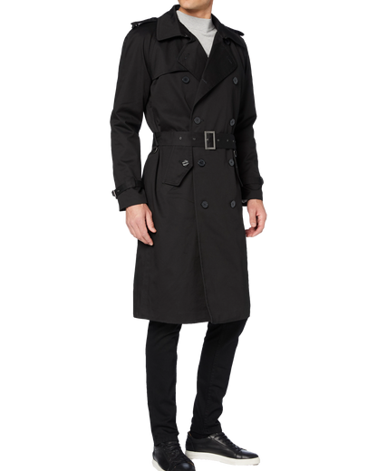 Mens Black Double Breasted Cotton Long Trench Coat – The Platinum Tailor