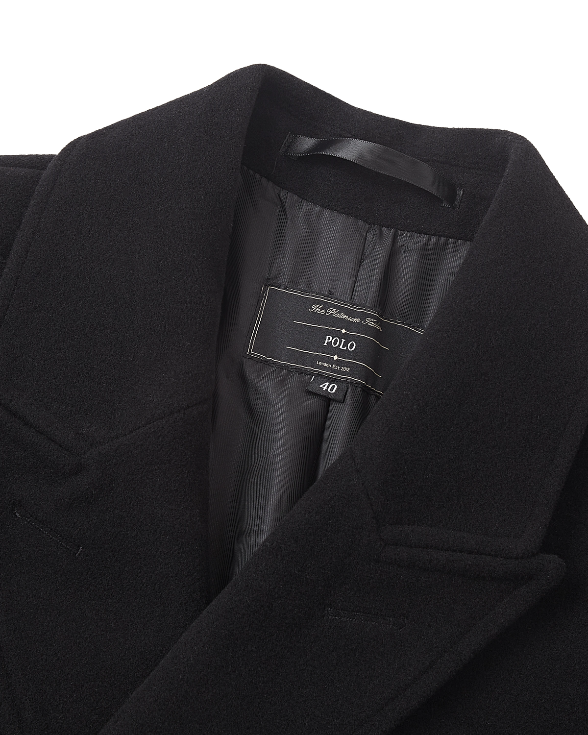 Mens Black Wool Polo Coat Double Breasted Peak Lapel Overcoat
