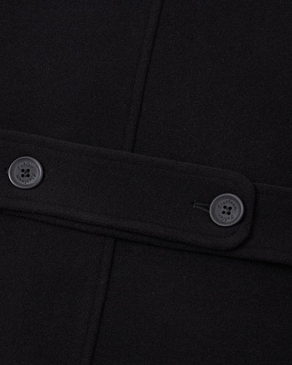 Mens Black Wool Polo Coat Double Breasted Peak Lapel Overcoat