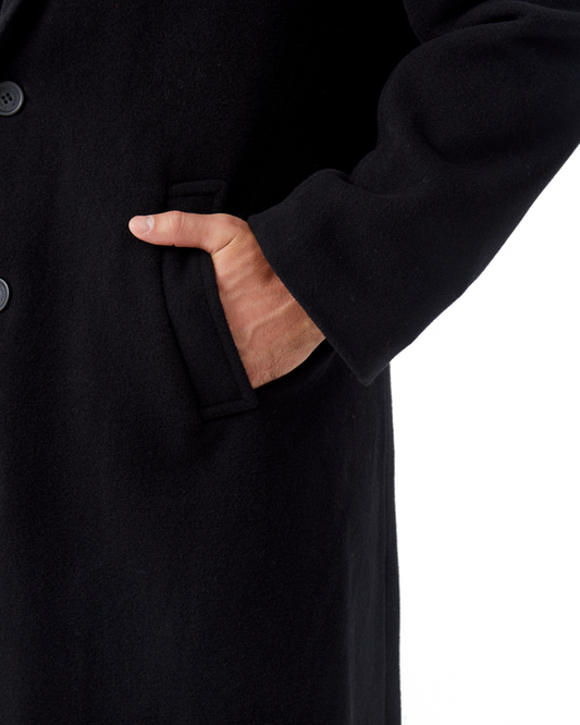Black Wool Cashmere Long Overcoat With Red Lining