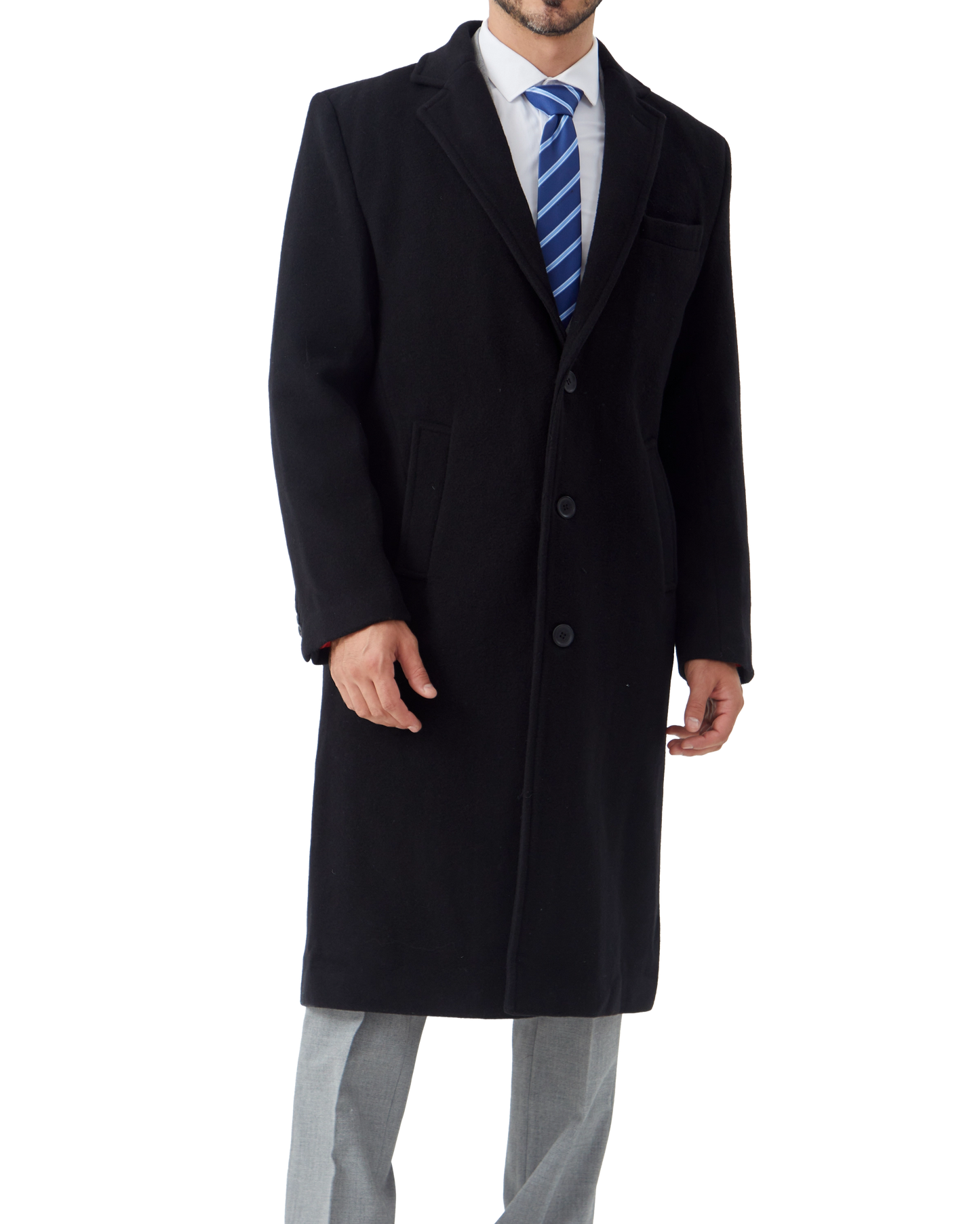 Black Wool Cashmere Long Overcoat With Red Lining
