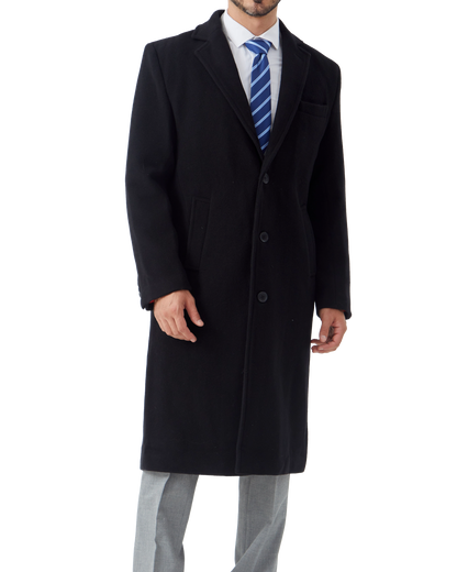 Black Wool Cashmere Long Overcoat With Red Lining