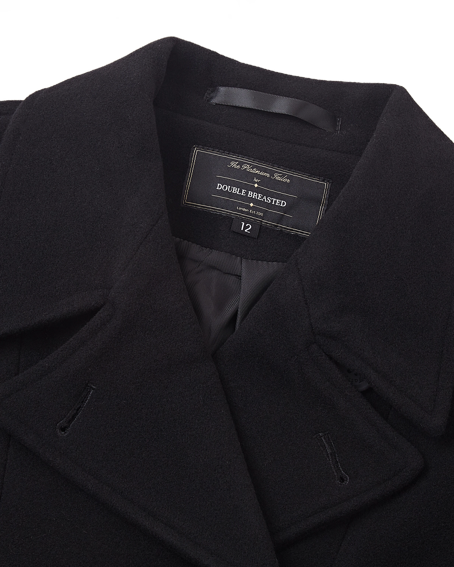 Womens Black Double Breasted Wool Overcoat