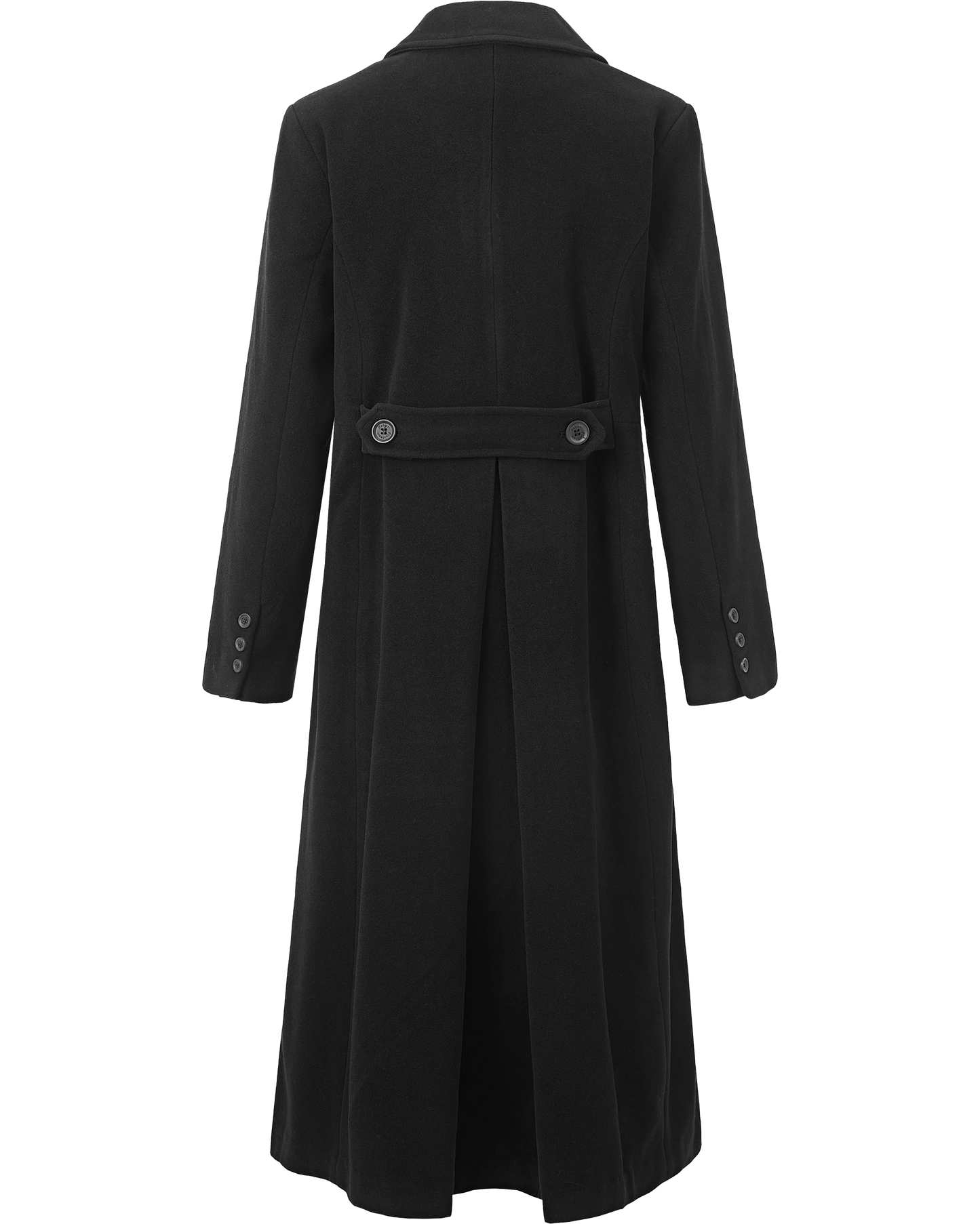 Womens Black Double Breasted Wool Overcoat