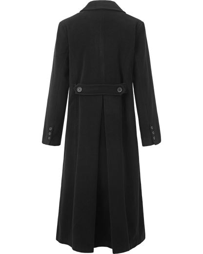 Womens Black Double Breasted Wool Overcoat
