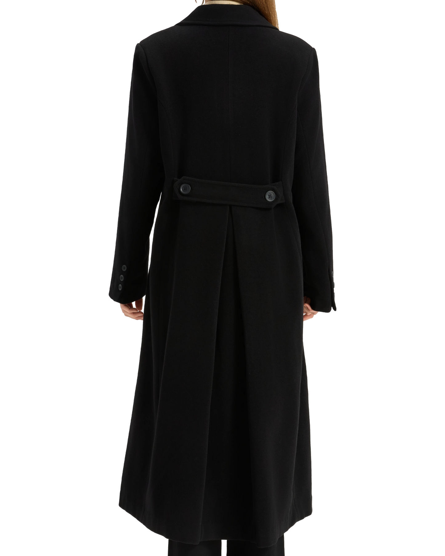 Womens Black Double Breasted Wool Overcoat