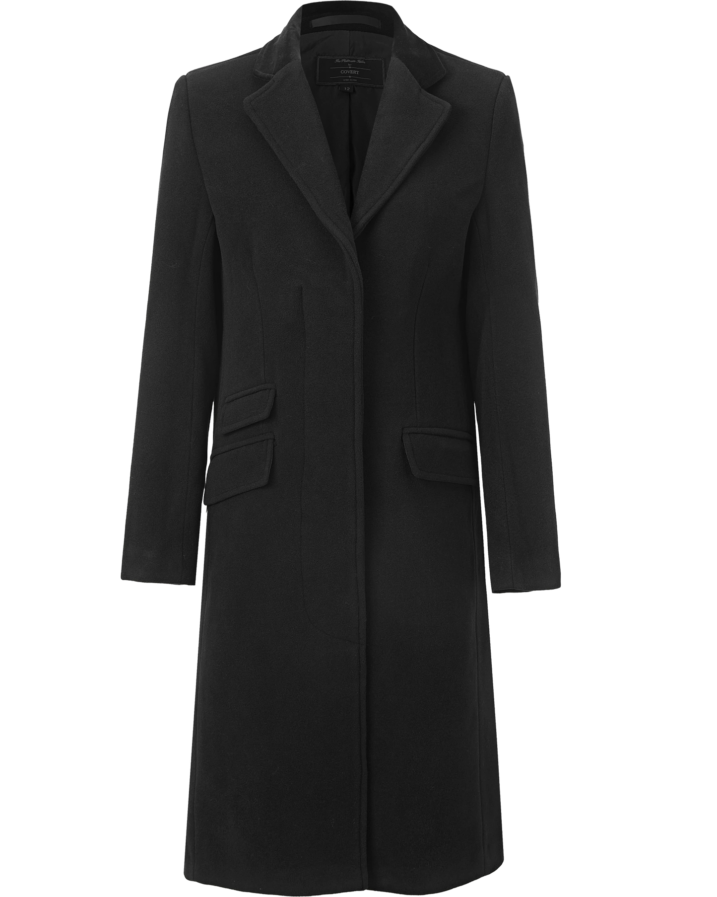 Women's Black Wool Cashmere Covert Overcoat - Black Lining