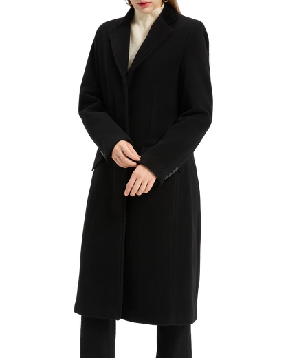 Women's Black Wool Cashmere Covert Overcoat - Black Lining