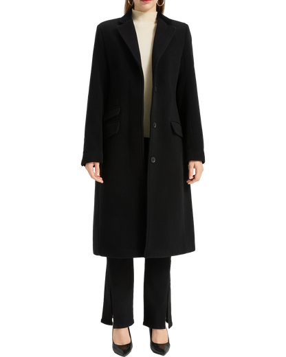 Women's Black Wool Cashmere Covert Overcoat - Black Lining