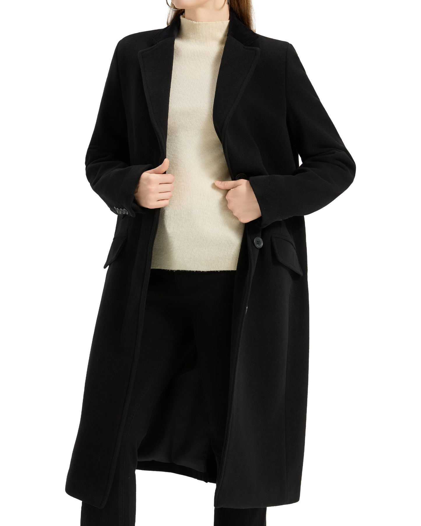 Women's Black Wool Cashmere Covert Overcoat - Black Lining