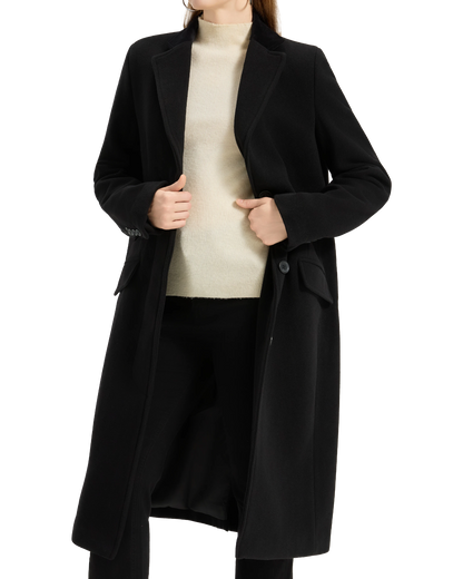 Women's Black Wool Cashmere Covert Overcoat - Black Lining