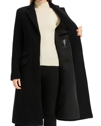 Women's Black Wool Cashmere Covert Overcoat - Black Lining
