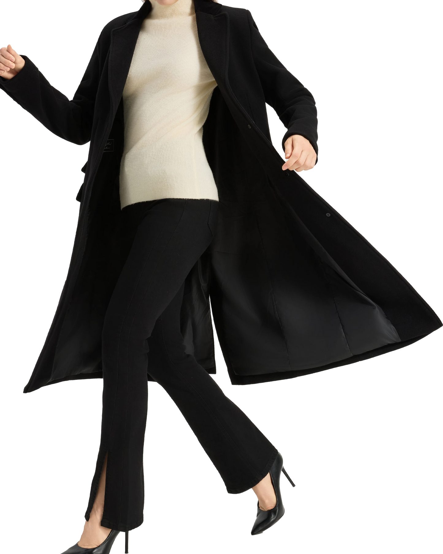 Women's Black Wool Cashmere Covert Overcoat - Black Lining