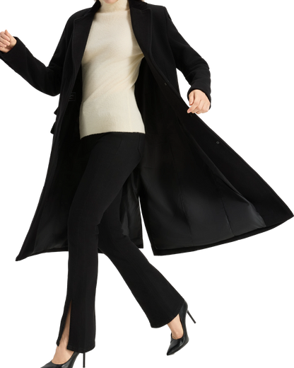 Women's Black Wool Cashmere Covert Overcoat - Black Lining