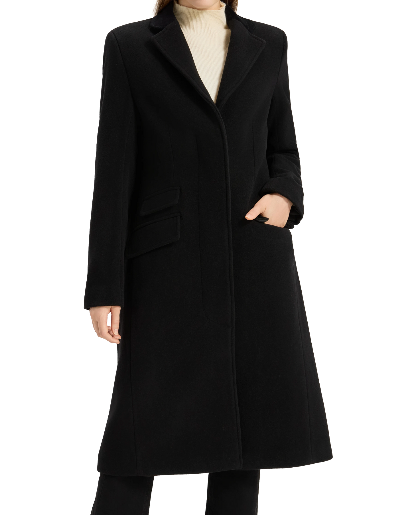 Women's Black Wool Cashmere Covert Overcoat - Black Lining
