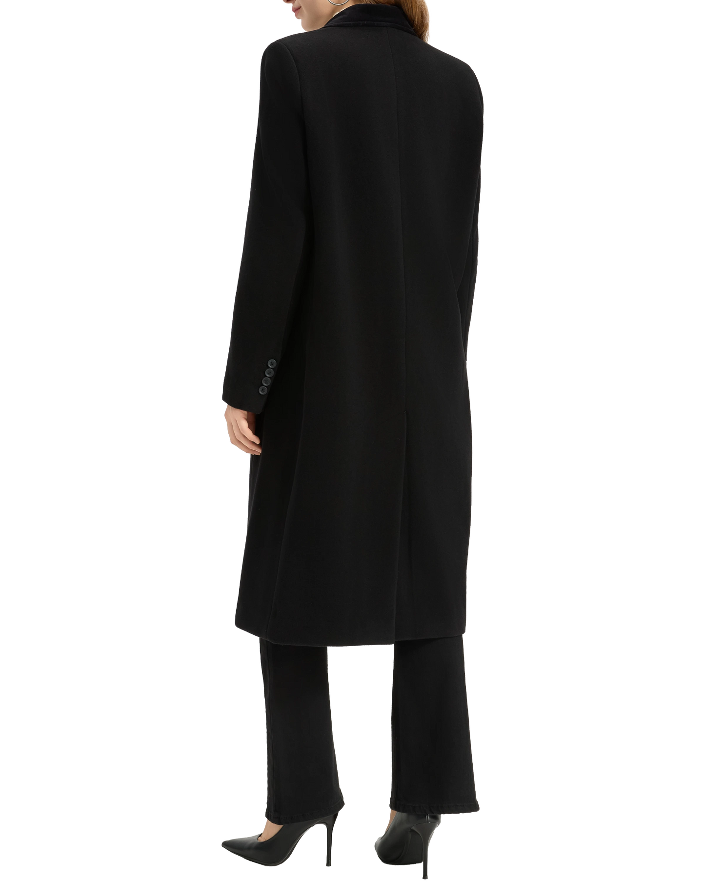 Women's Black Wool Cashmere Covert Overcoat - Black Lining