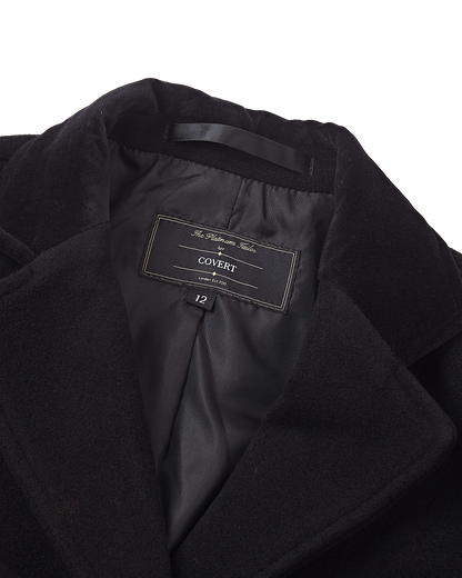Women's Black Wool Cashmere Covert Overcoat - Black Lining