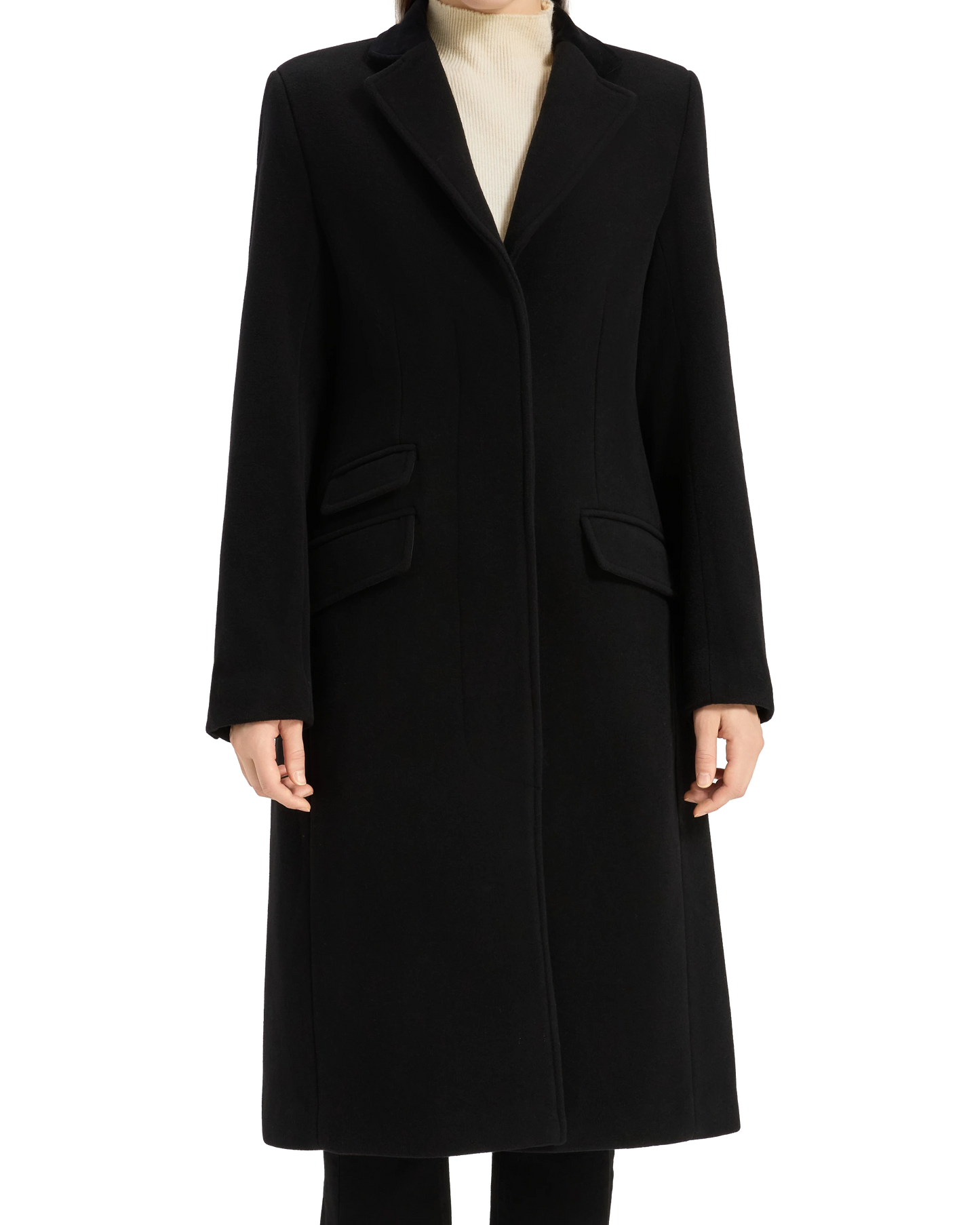Women's Black Wool Cashmere Covert Overcoat - Black Lining