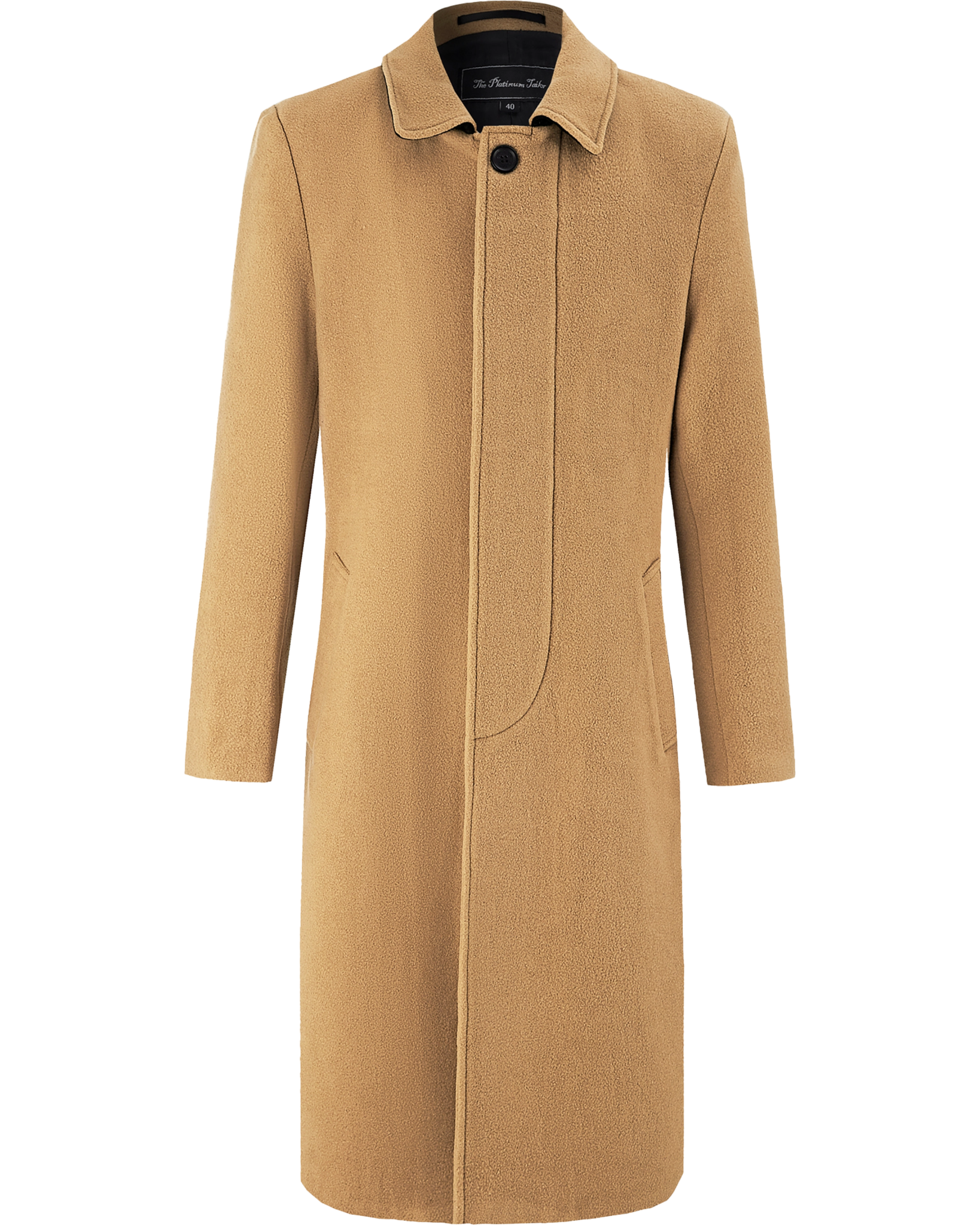 Mens Camel Long Wool Cashmere Overcoat Single Breasted Hidden