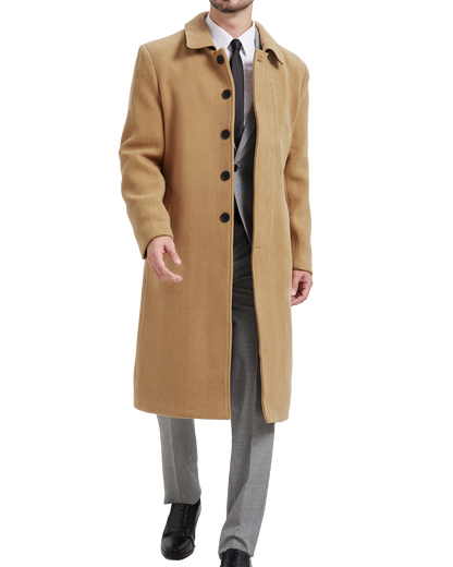 Mens Camel Long Wool Cashmere Overcoat Single Breasted Hidden