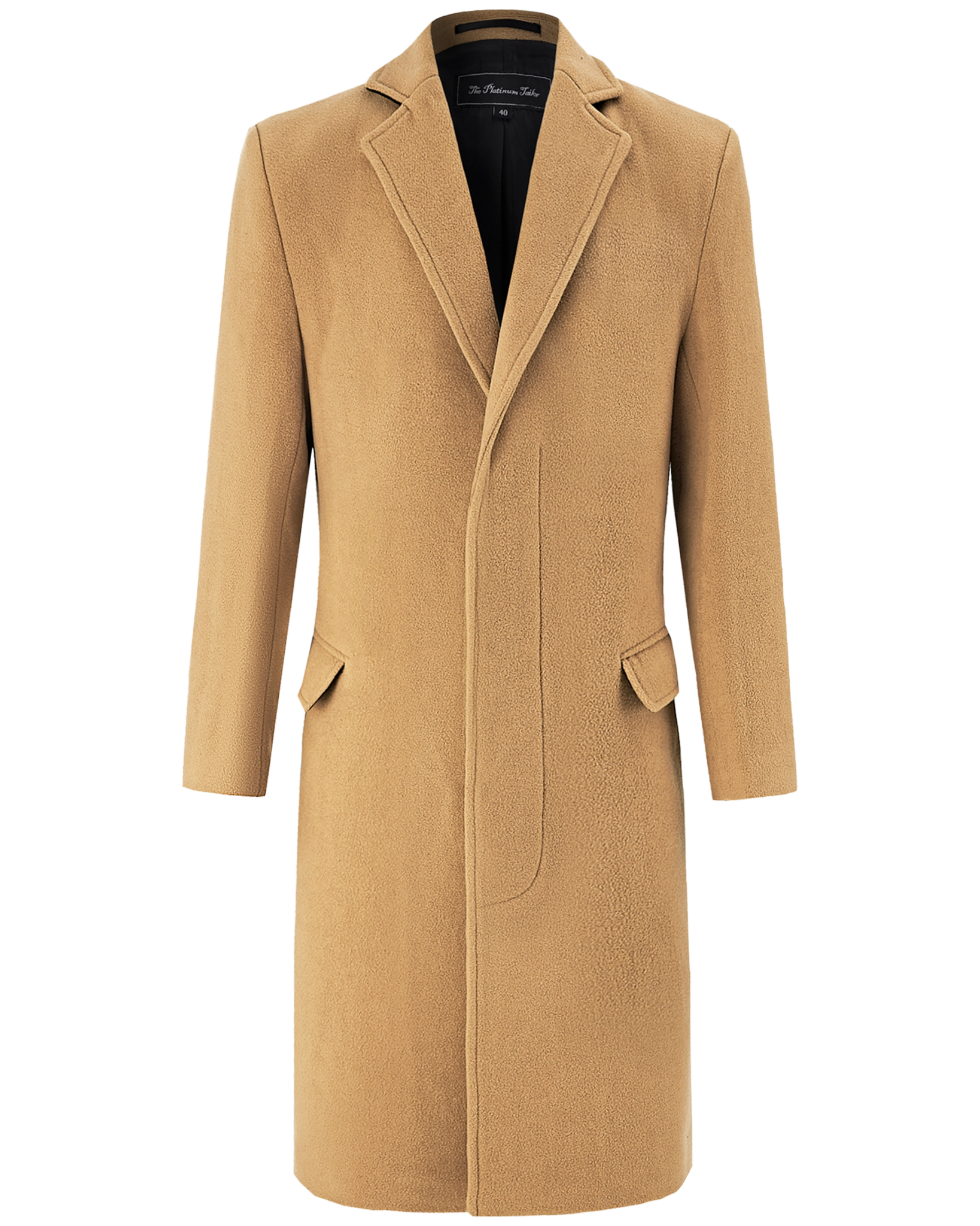 Men's Camel Wool Cashmere Bond Overcoat Single Breasted Black