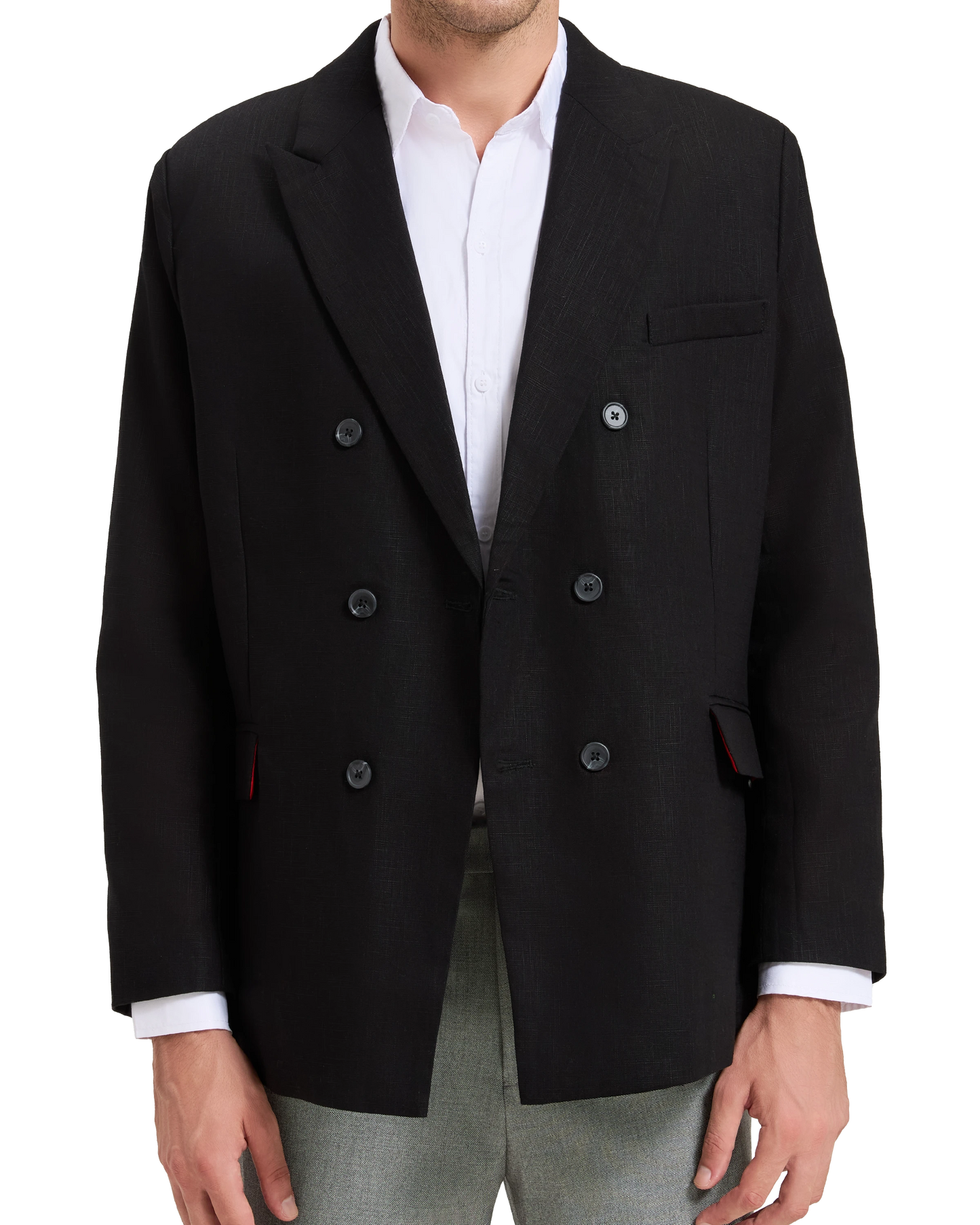 Men's Black Linen Double Breasted Blazer