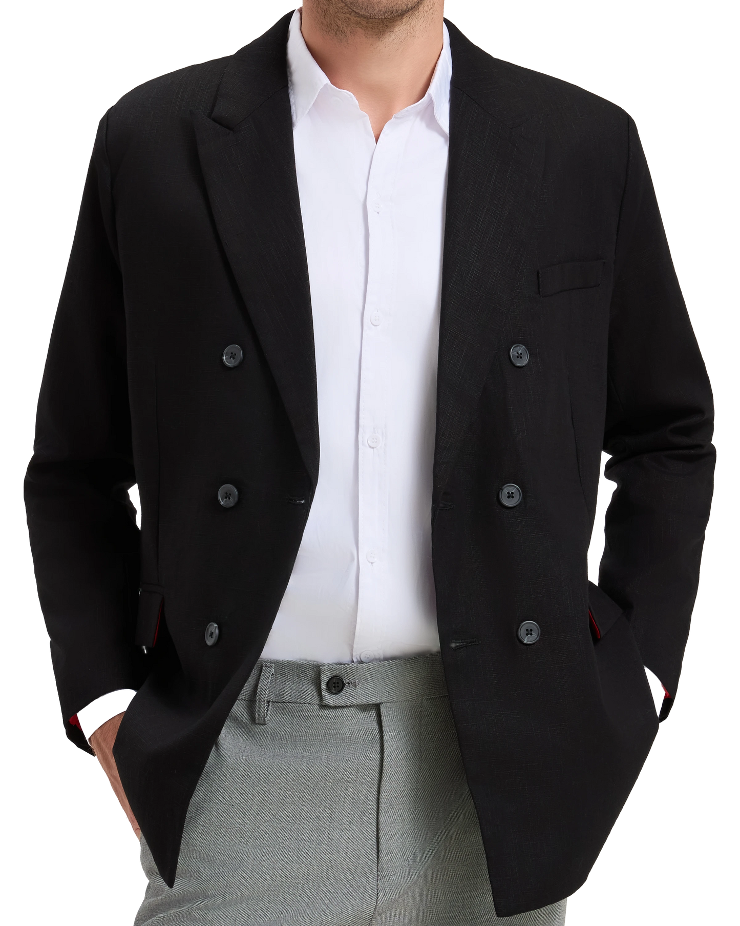 Men's Black Linen Double Breasted Blazer