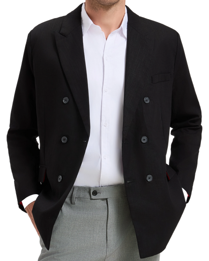 Men's Black Linen Double Breasted Blazer