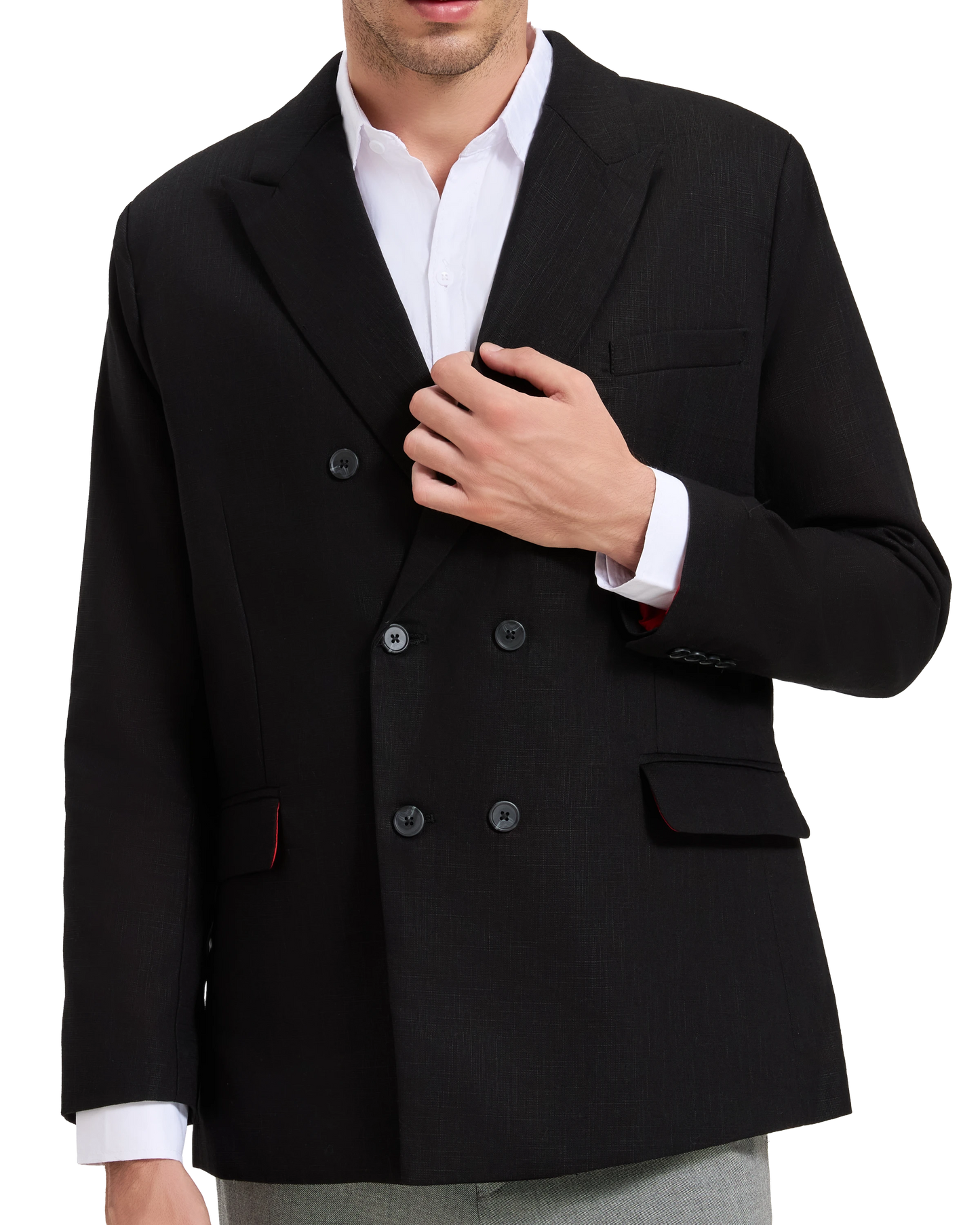 Men's Black Linen Double Breasted Blazer