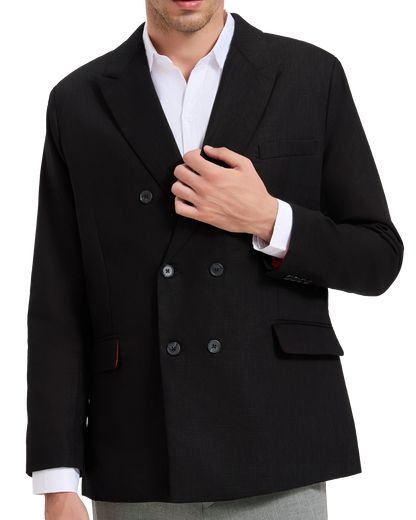 Men's Black Linen Double Breasted Blazer