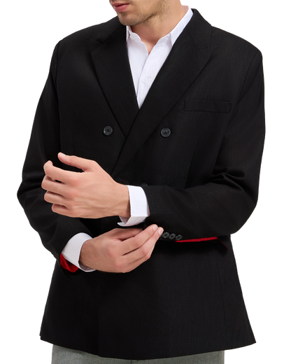 Men's Black Linen Double Breasted Blazer