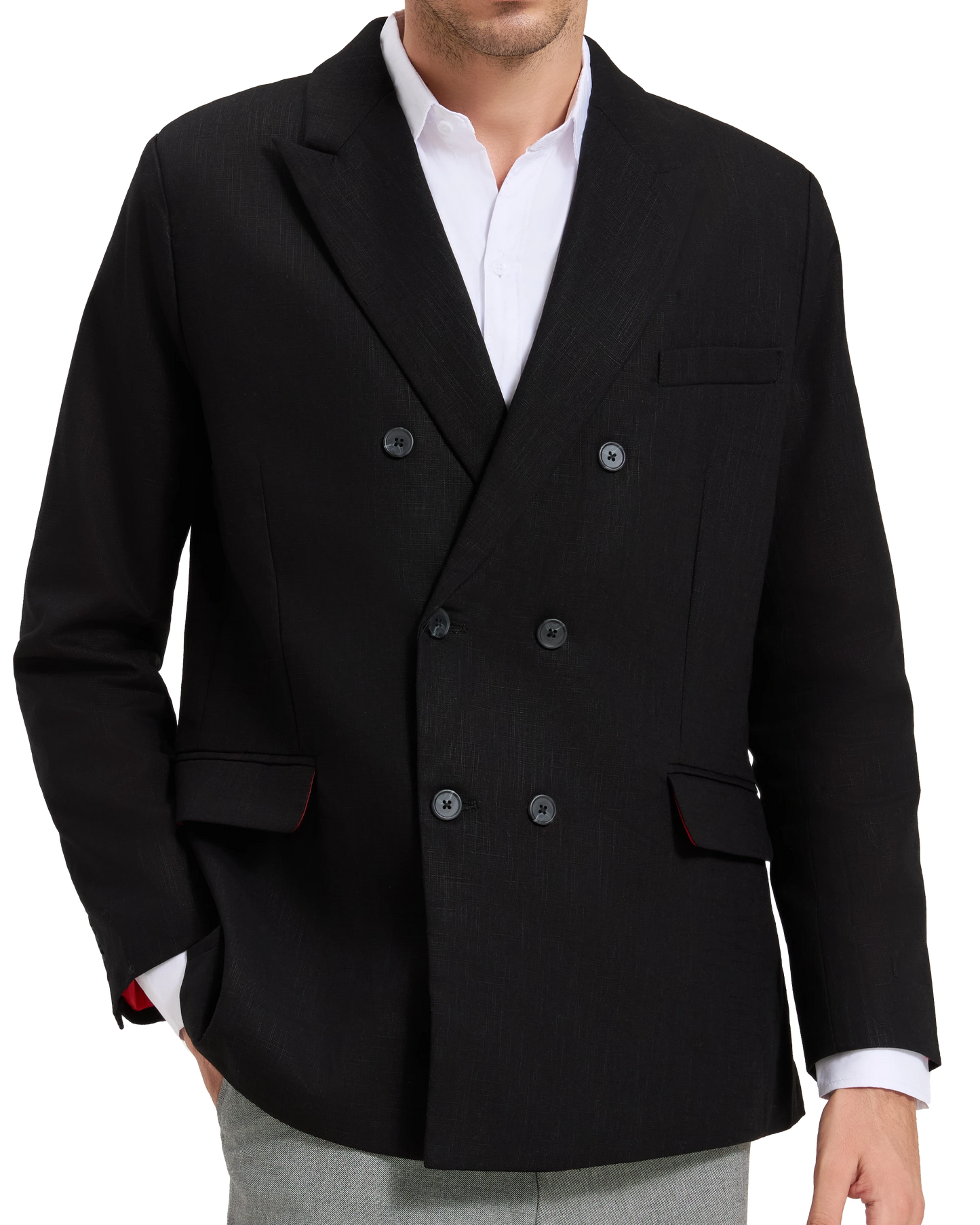Men's Black Linen Double Breasted Blazer