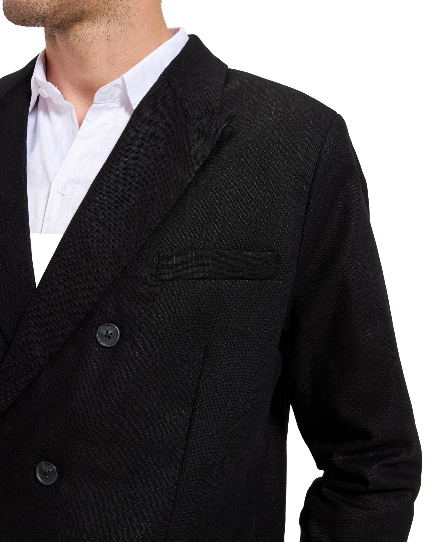 Men's Black Linen Double Breasted Blazer