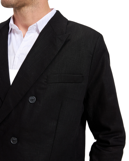 Men's Black Linen Double Breasted Blazer