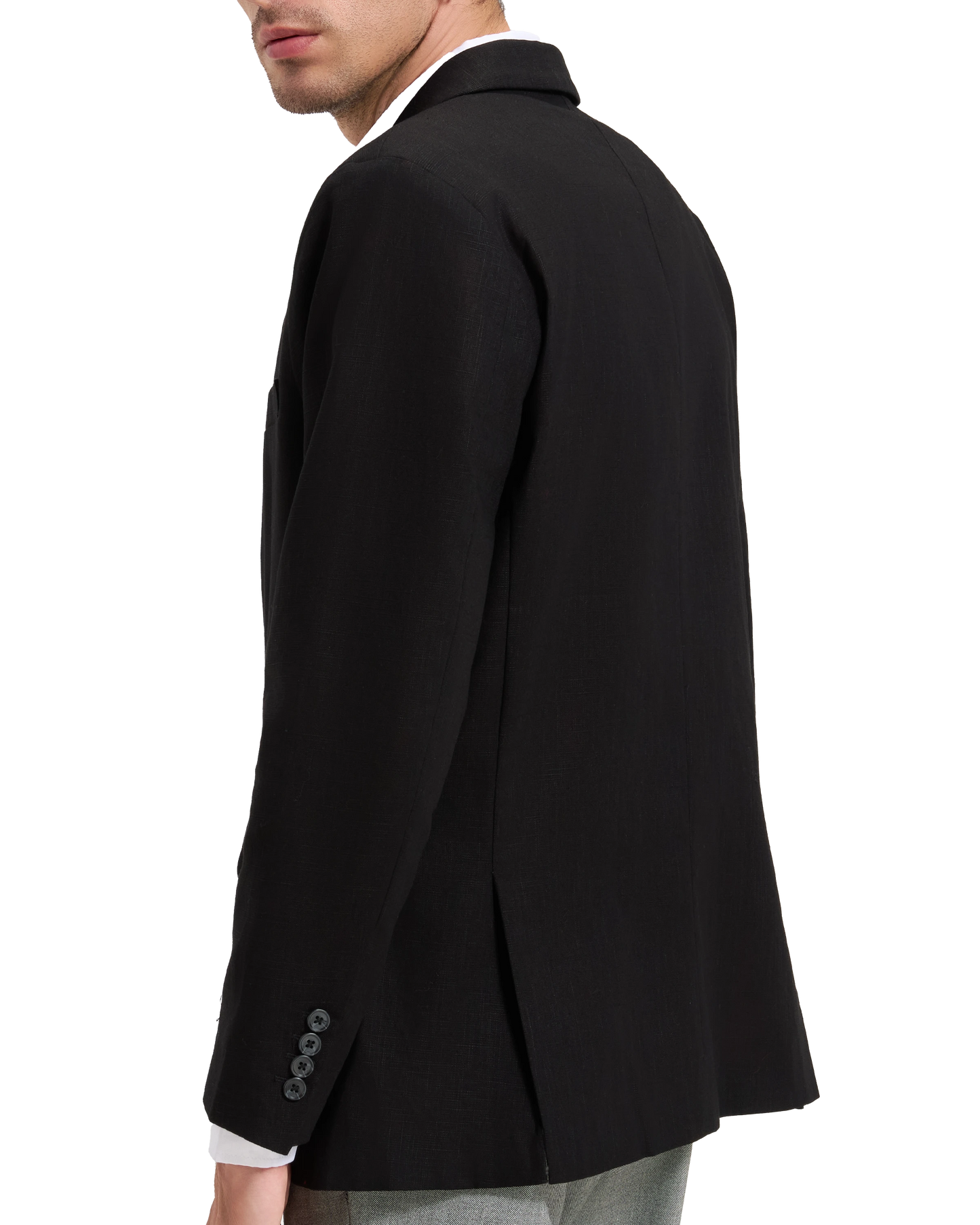 Men's Black Linen Double Breasted Blazer