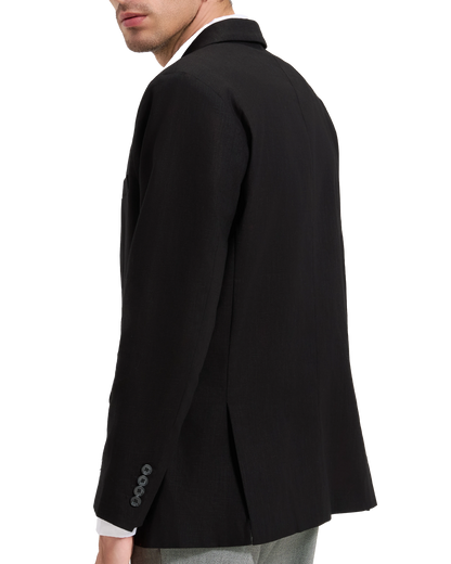 Men's Black Linen Double Breasted Blazer