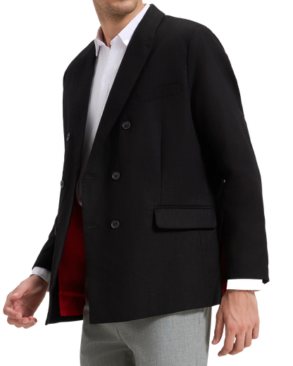 Men's Black Linen Double Breasted Blazer