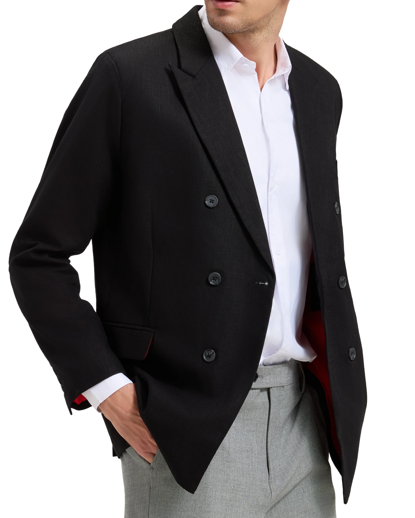 Men's Black Linen Double Breasted Blazer